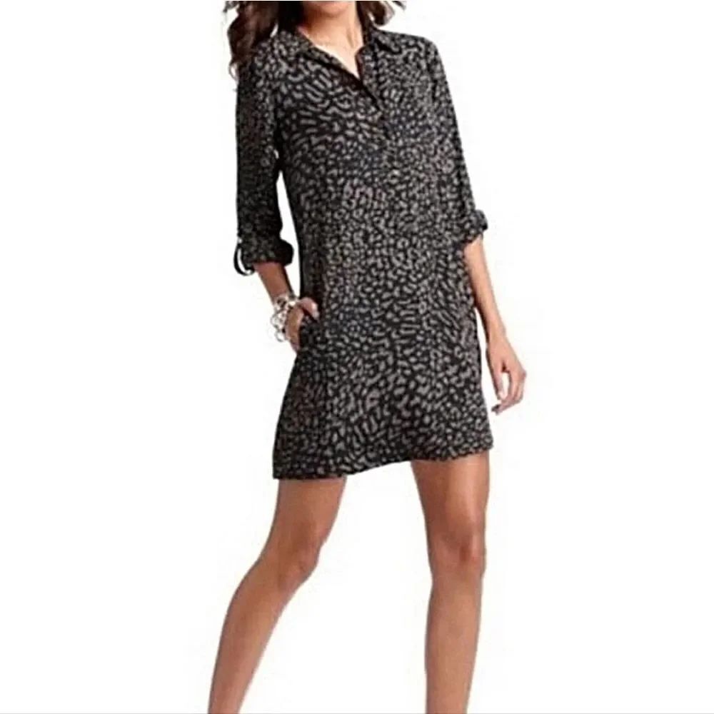 Loft Leopard Print Long Sleeve Shirt Dress